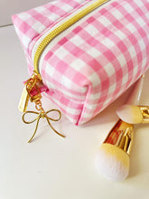 Load image into Gallery viewer, Pink Gingham Pattern Zipper Bag - Boxy Bag- Makeup Pouch - Travel Bag - Wedding