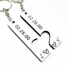 Load image into Gallery viewer, Valentine keychain | Custom date keychain | Custom gift Personalized gift | Boyfriend gift | Custom text keychain | Drive safe gift
