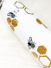 Load image into Gallery viewer, Queen Bee Honey |Bee Honeycomb Glitter 20Oz Tumbler Cup/Custom 4IN Bee Decal
