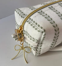 Load image into Gallery viewer, White + Green Leaves Zipper Bag - Boxy Bag- Makeup Pouch - Travel Bag - Wedding
