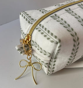 White + Green Leaves Zipper Bag - Boxy Bag- Makeup Pouch - Travel Bag - Wedding