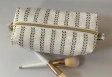 Load image into Gallery viewer, White + Green Leaves Zipper Bag - Boxy Bag- Makeup Pouch - Travel Bag - Wedding
