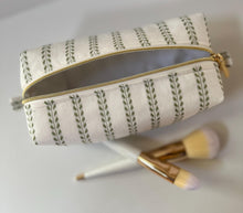 Load image into Gallery viewer, White + Green Leaves Zipper Bag - Boxy Bag- Makeup Pouch - Travel Bag - Wedding
