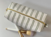Load image into Gallery viewer, White + Green Leaves Zipper Bag - Boxy Bag- Makeup Pouch - Travel Bag - Wedding
