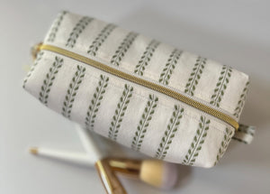 White + Green Leaves Zipper Bag - Boxy Bag- Makeup Pouch - Travel Bag - Wedding
