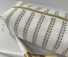 Load image into Gallery viewer, White + Green Leaves Zipper Bag - Boxy Bag- Makeup Pouch - Travel Bag - Wedding
