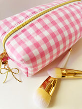Load image into Gallery viewer, Pink Gingham Pattern Zipper Bag - Boxy Bag- Makeup Pouch - Travel Bag - Wedding

