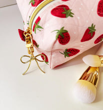 Load image into Gallery viewer, Quilted Strawberry Pattern Zipper Bag - Boxy Bag- Makeup Pouch - Travel Bag - Wedding
