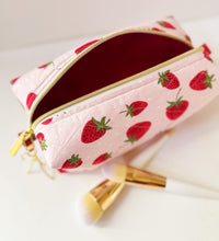 Load image into Gallery viewer, Quilted Strawberry Pattern Zipper Bag - Boxy Bag- Makeup Pouch - Travel Bag - Wedding
