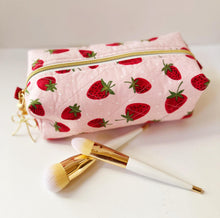 Load image into Gallery viewer, Quilted Strawberry Pattern Zipper Bag - Boxy Bag- Makeup Pouch - Travel Bag - Wedding
