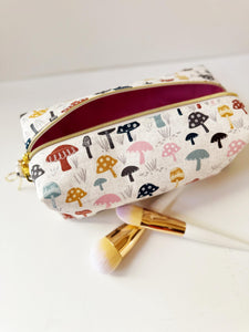 Mushroom Pattern Zipper Bag - Boxy Bag- Makeup Pouch - Travel Bag - Wedding