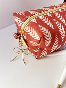 Red Leaves Zipper Bag - Boxy Bag- Makeup Pouch - Travel Bag