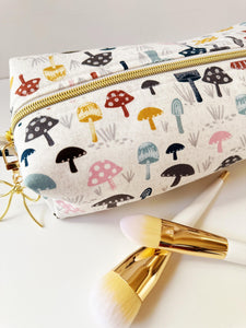 Mushroom Pattern Zipper Bag - Boxy Bag- Makeup Pouch - Travel Bag - Wedding
