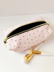 Polka Dot Pink Zipper Bag - Boxy Bag- Makeup Pouch - Travel Bag - Wedding