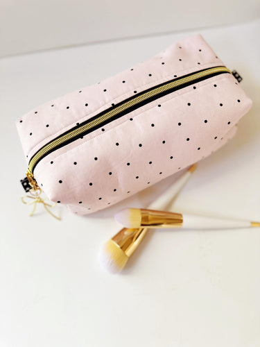 Polka Dot Pink Zipper Bag - Boxy Bag- Makeup Pouch - Travel Bag - Wedding