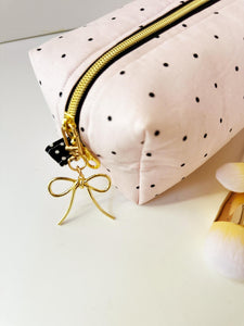 Polka Dot Pink Zipper Bag - Boxy Bag- Makeup Pouch - Travel Bag - Wedding