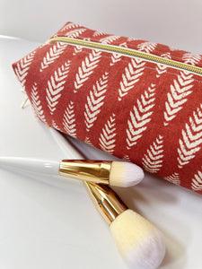 Red Leaves Zipper Bag - Boxy Bag- Makeup Pouch - Travel Bag